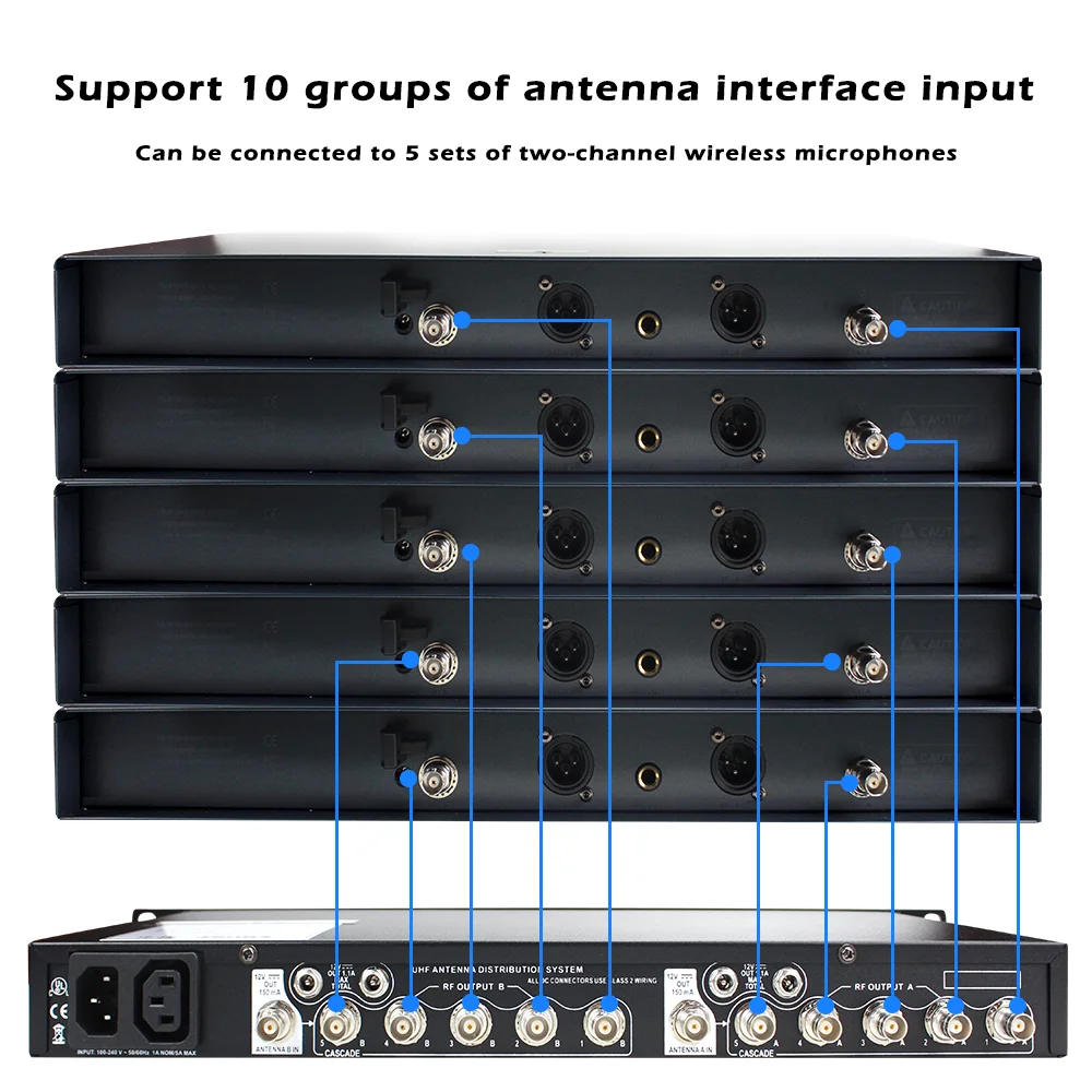 BAM-844 844 844+/LC antenna amplifier 5 Channel Power Distributor System Super Wideband UHF 470-952MHz for Shure wireless mic wireless microphone antenna signal booster