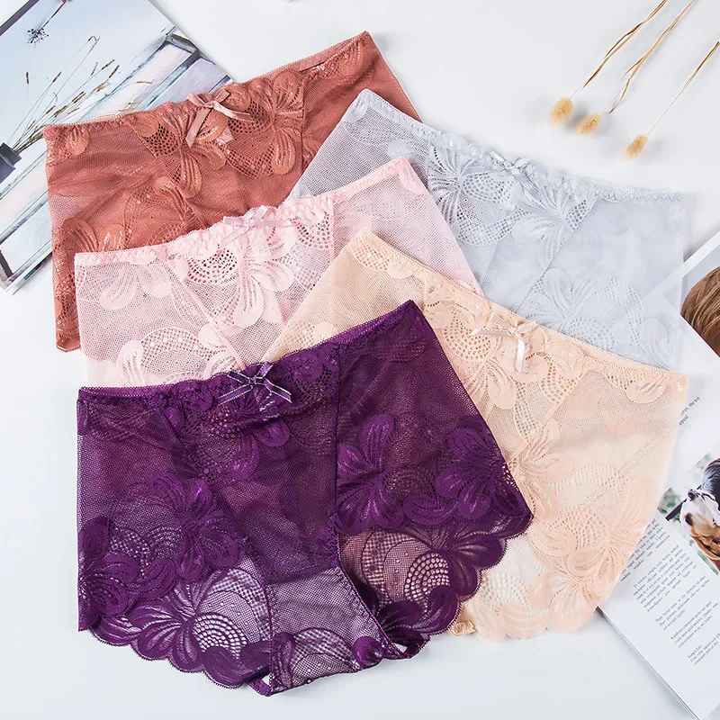 

New Lace Sexy Mid Waist Women's Triangle Pants Ultra Thin Breathable Mesh Pure Cotton Underpants
