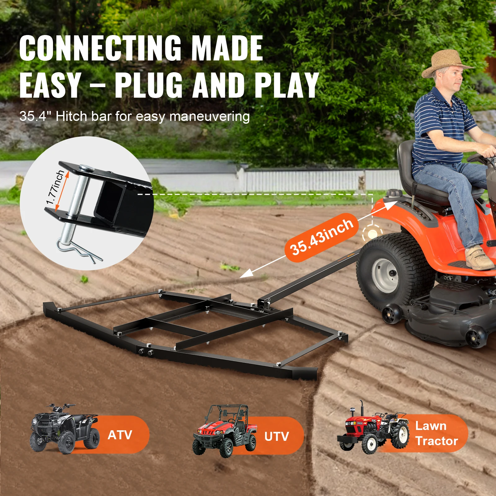 VEVOR Driveway Drag 67.7 inch Width Tow Behind Drag Harrow Q235 Steel Driveway Grader with Adjustable Bars Support up to 50 lbs 3