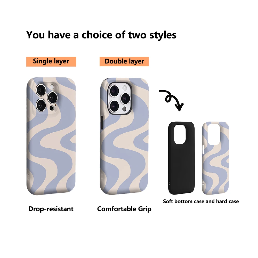Luxury Double-Layer Wavy Back Cover in Light Blue and Cream