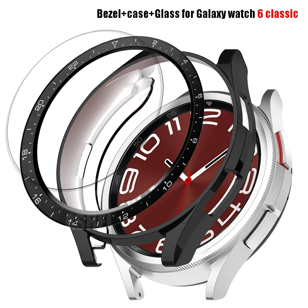 

Чехол для samsung galaxy watch 6 classic 47 мм + рамка + протектор экрана из закаленного стекла для часов 6 классический 43 мм чехол из ТПУ Рамка из поликарбоната