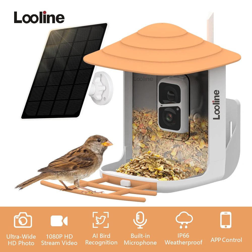 Smart Bird Feeder Camera with Solar Panel Wifi Wireless 1080P HD Bird Watching Camera Auto Capture Bird Videos Motion Detection