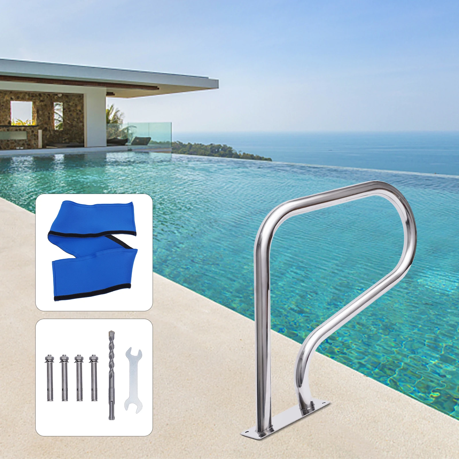 Pool Rail Pool Railing 304 Stainless Steel 264.55 LBS Load Capacity Silver Rustproof Handrail Humanized Swimming Handr