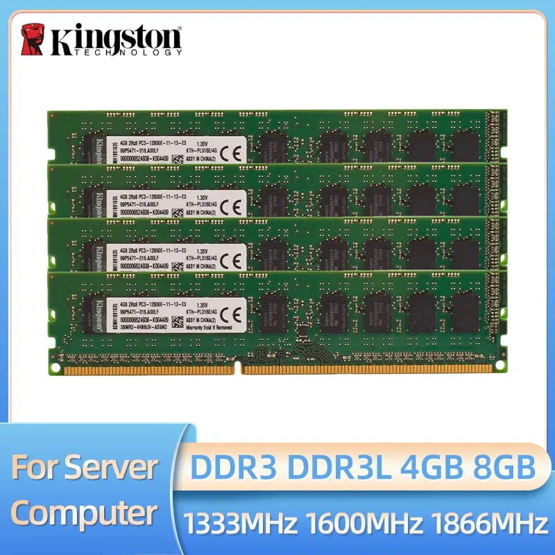 Kingston-Memoria de estación de trabajo sin búfer, DDR3, 8GB, 1333MHz, 1600MHz, 1866MHz, ECC, PC3L, PC3-12800E, 1,35 V, 1,5 V, ECC