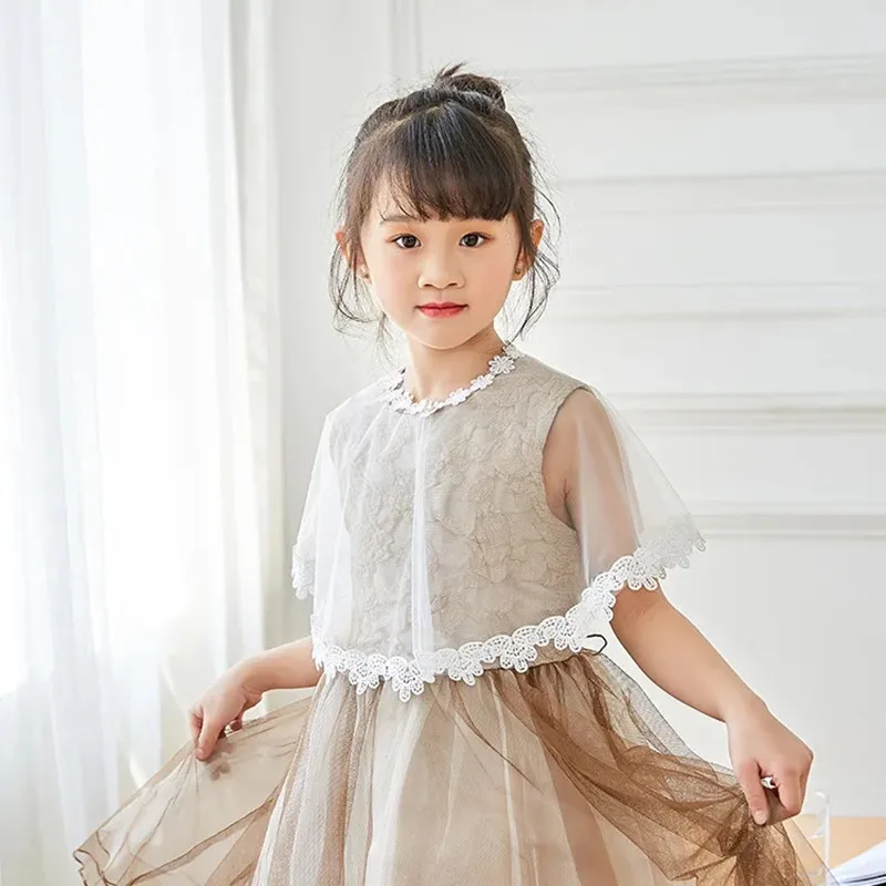 New children's ceremonial shawl princess cape mesh cardigan girl lace cape