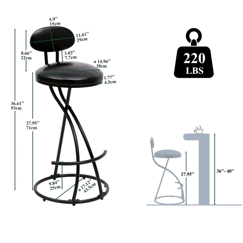 Bar Stools Upholstered Counter Height Barstools for Kitchen Island Set of 2 Modern PU Leather Dining Chairs with Footrest 2
