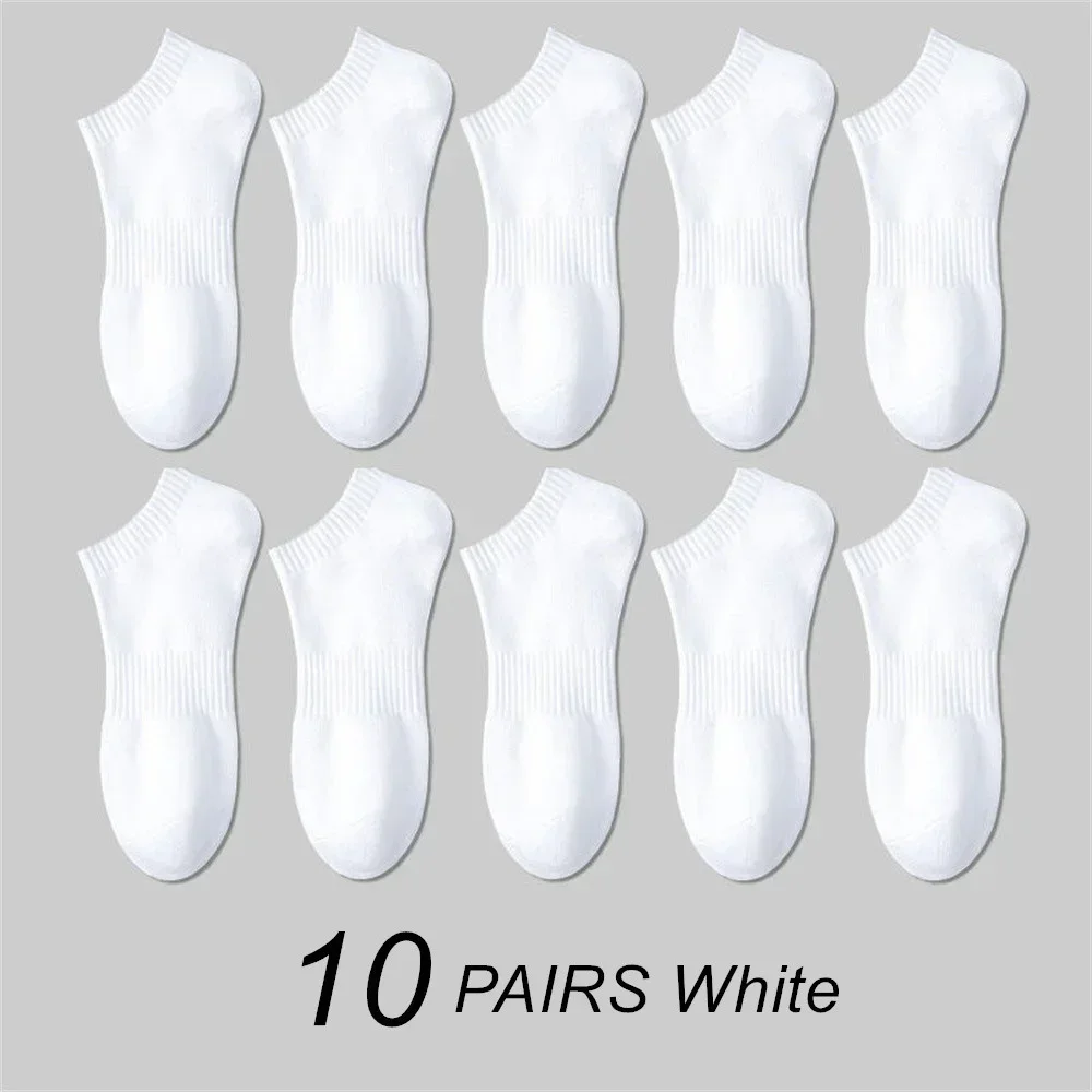 Premium Cotton Unisex Ankle Socks - Classic Black & White, High-Quality Summer/Autumn Collection (10 Pairs)