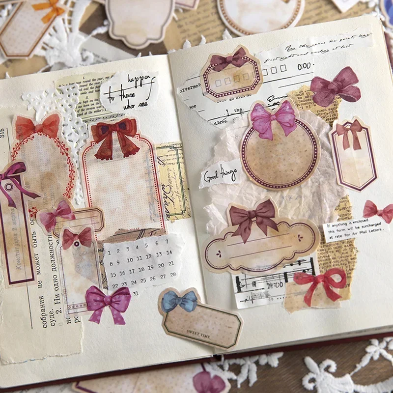 

48Pcs Material Paper Butterfly Memo Border Artistic Blooming Bow Collage Scrapbooking Writing Notebooks Decoration 20-90MM