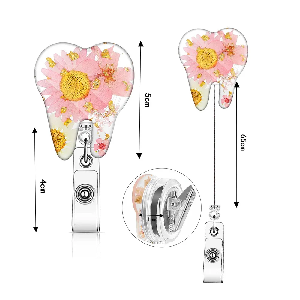 치아 모양 꽃 배지 릴 홀더 클립, 치과 사무실 클리닉 선물, 소아 치과 액세서리 장식, 3 개