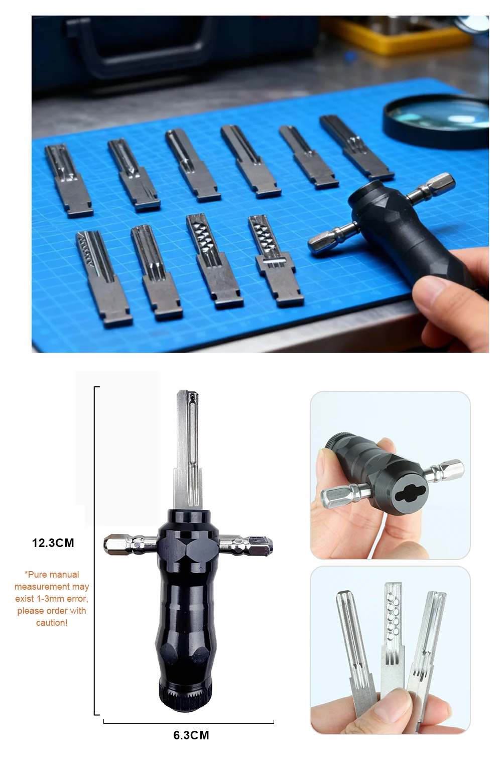 Multifunktionales 10-teiliges Lockpicking-Set mit T-Griff, Tragbares Schlossöffnungs-Werkzeug für Haus-, Schrank- und Türschlösser, Schlossdekodierer – Detail 6