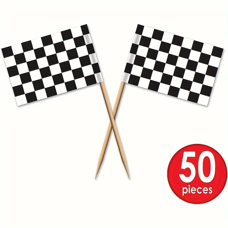 72 Pcs Checkered Racing Flag Cake Toppers - Black & White Toothpick Flags For Race Car Birthday Party - View #5