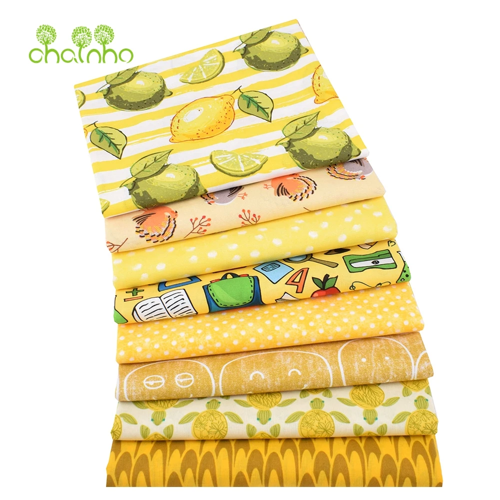 Chainho,Plain Weave Cotton Fabric,Handmade DIY Quilting Sewing Material,Patchwork Cloth,8 Yellow Series,20x25cm/Piece,15CD37