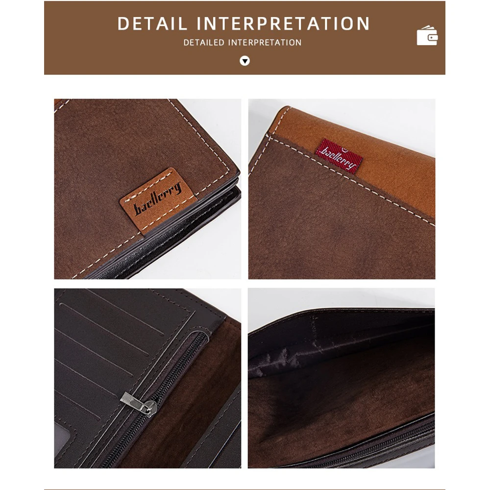 Baellerry Men's Long RFID Wallet PU Leather, Anti-Skimming Bifold with 12+ Card Slots & Zipper Pocket