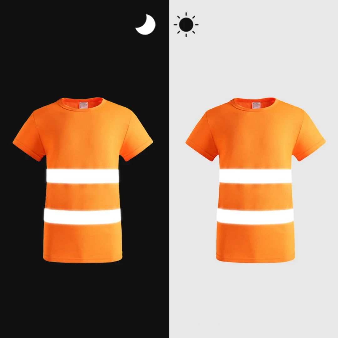 Round Neck Reflective Vest Collarless T-shirt Construction Site Fluorescent Short Sleeved T-shirt Cycling Outdoor Safety Suit reflective safety vest reflective safety jacket
