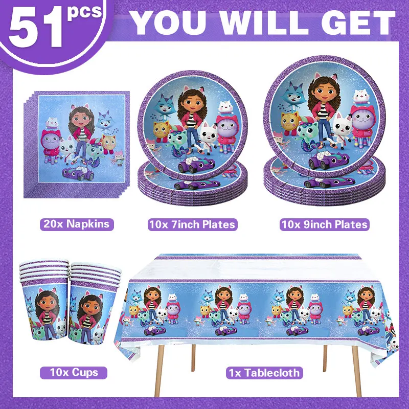 Gabby Dollhouse Geburtstagsparty Dekoration Geschenktüten Hängendes Banner Tischdecke Tischgeschirr für Kinder Happy Birthday Party Zubehör – Detail 20