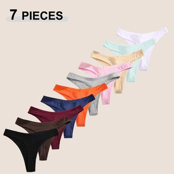 7Pcs/Set Seamless Cotton Panties For Women Sexy Low Waist Cotton Soft Thongs Ladies Solid Color Underpants Breathable G-strings 1