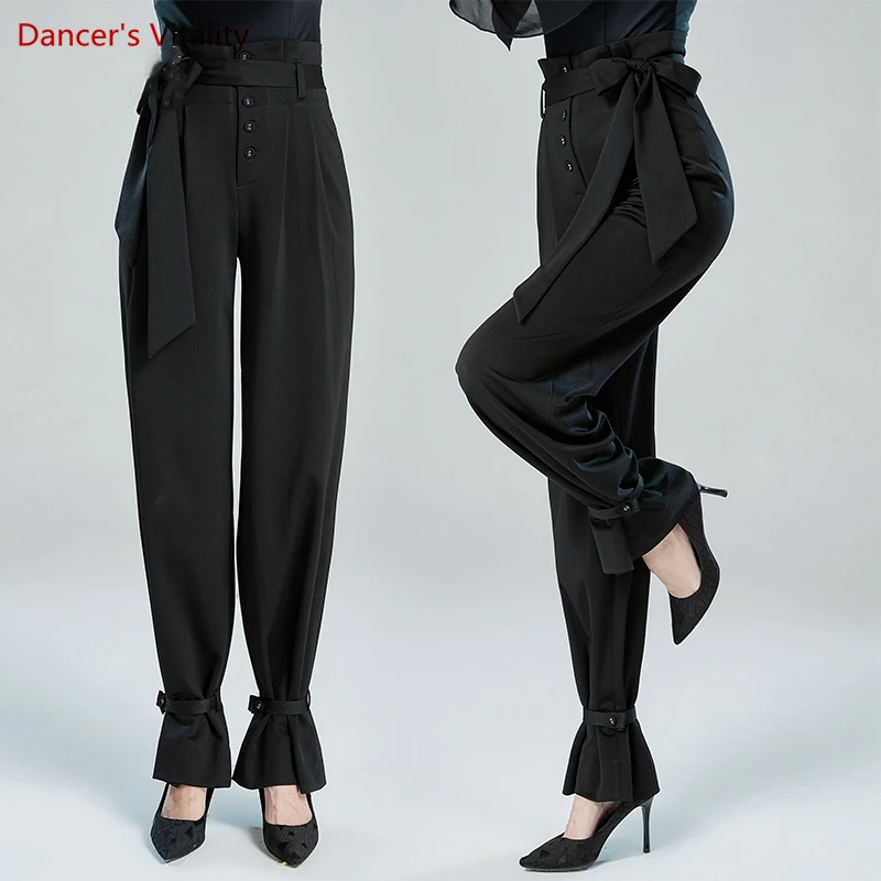 Blue black grey High waist Latin ballroom dance pants for women modern pants  pockets since waist