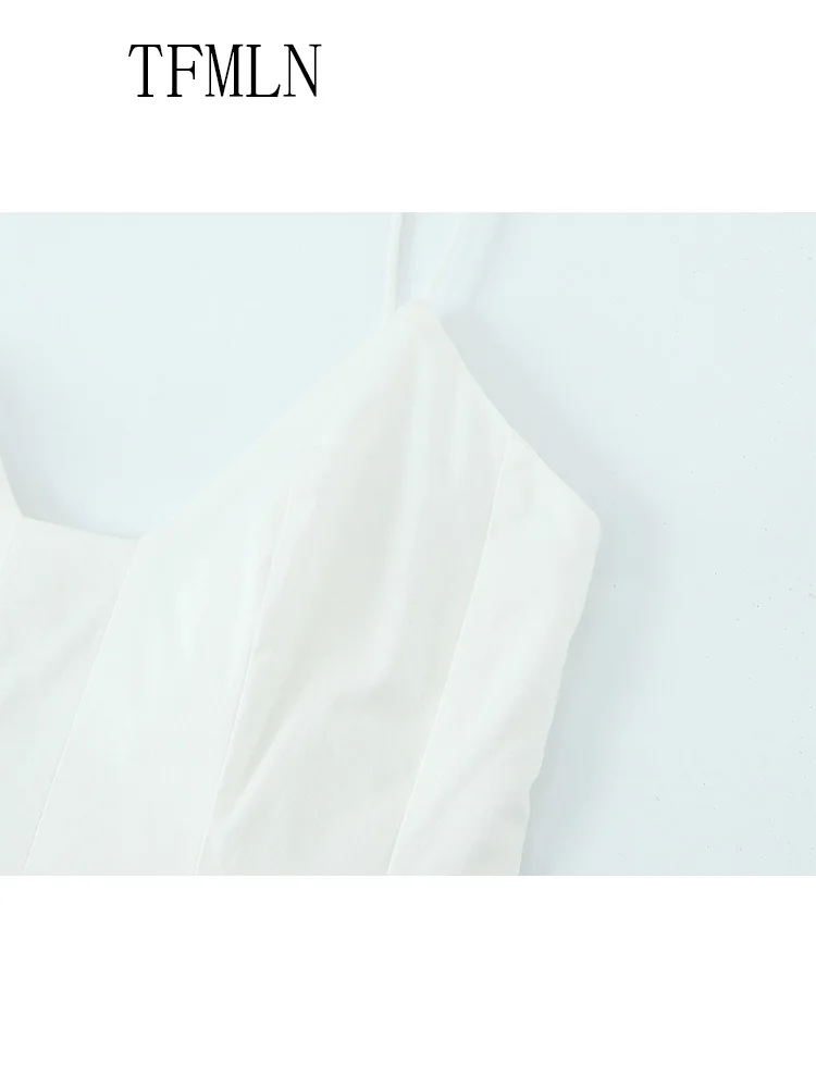 TFMLN Sweet Women Pleated Mini Strap Dress 2025 Summer Elegant V-neck Sleeveless Backless Party Dress Chic Causal A-line Dress