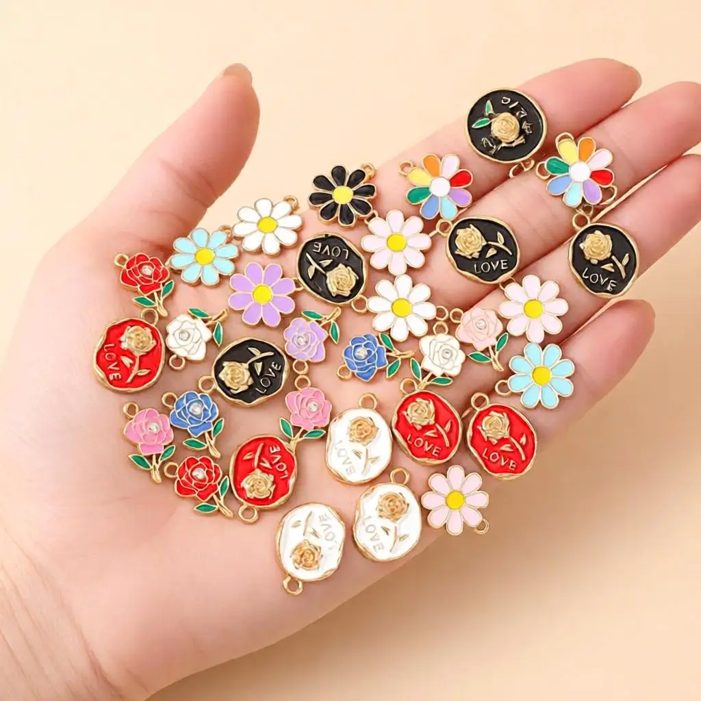 20 Stück Niedliche Bunte Emaille-Blumenanhänger für die Herstellung von Ohrringen, Halsketten, Armbändern, DIY-Bastelarbeiten und Schmuckzubehör ﻿