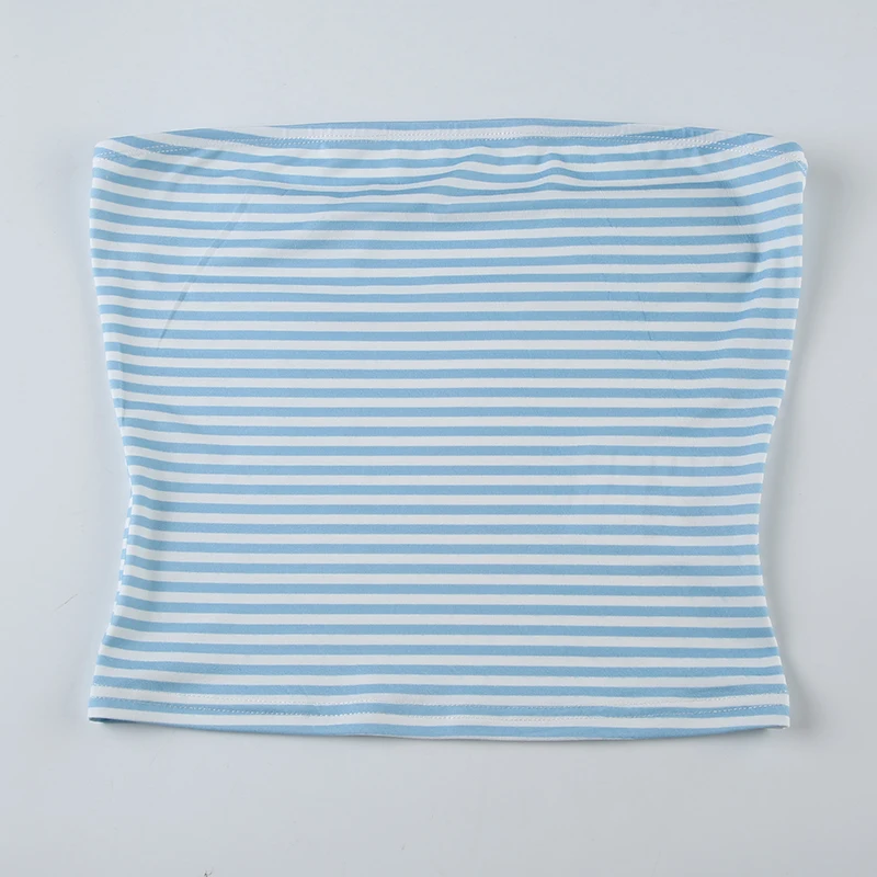 Sweetown Blue Stripe Basic Simple Sleeveless Crop Tops Women Strapless Tube Top Y2K Girl 2000s Summer Cute Streetwear Vest