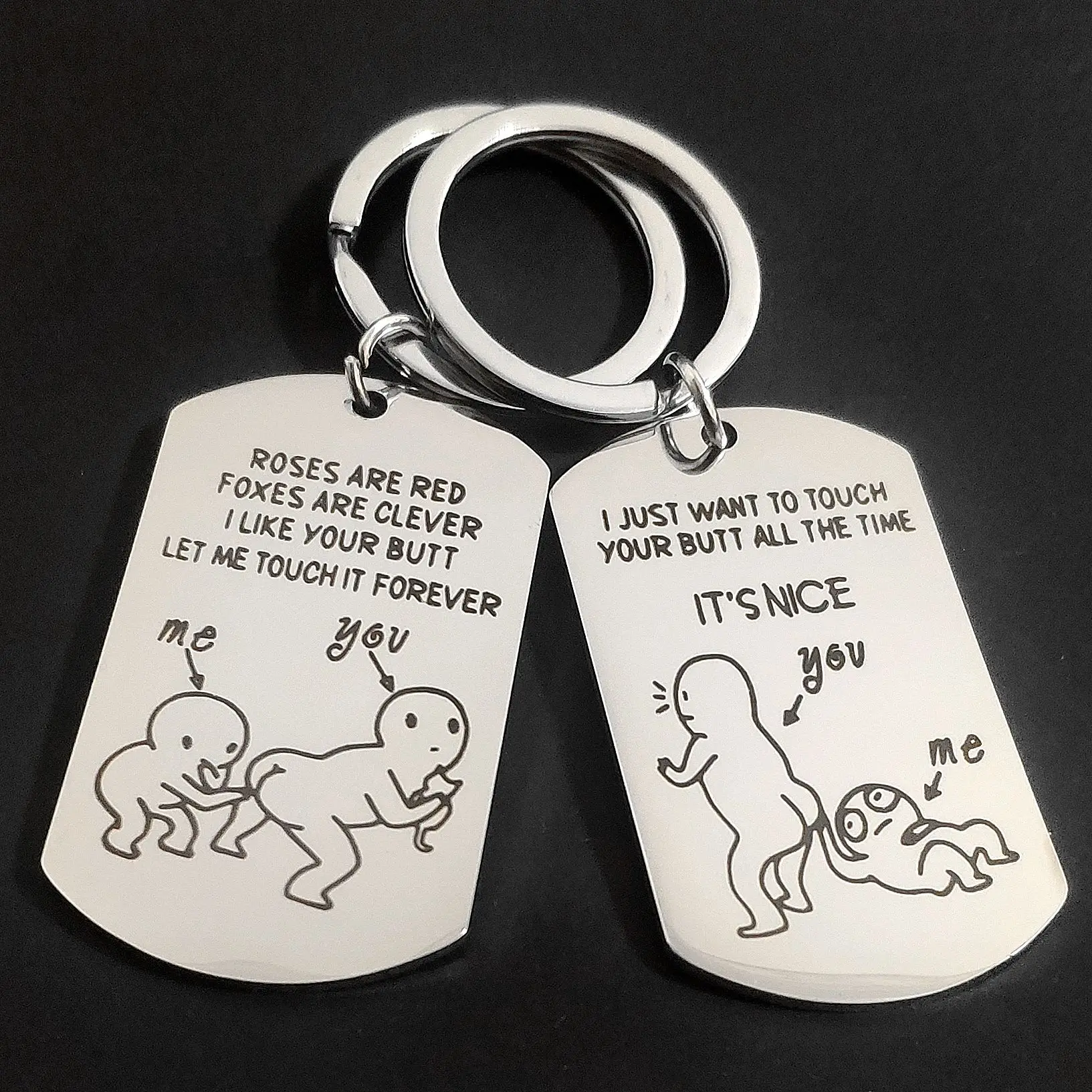 

Stainless Steel Keychain for Car Keys Girlfriend Boyfriend Best Friend Funny Ornaments You and Me Military Tag Keyring Creative