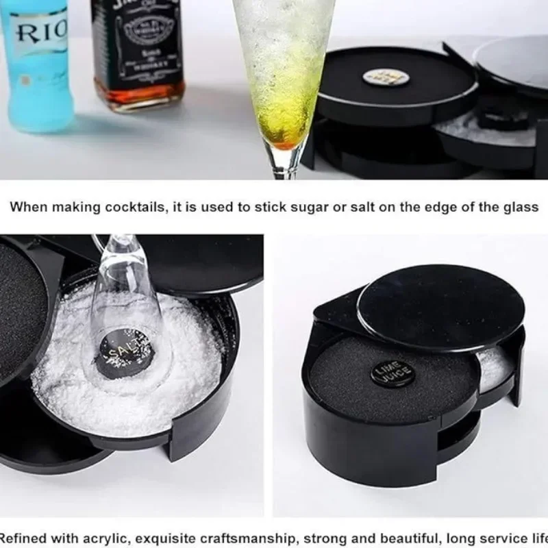 Bar Accessories 3 Tier Rotating Salt Rimmer Box Mixing Salt Sugar Rim Box Juice Cocktail Seasoning Rimmers Bartender Tool