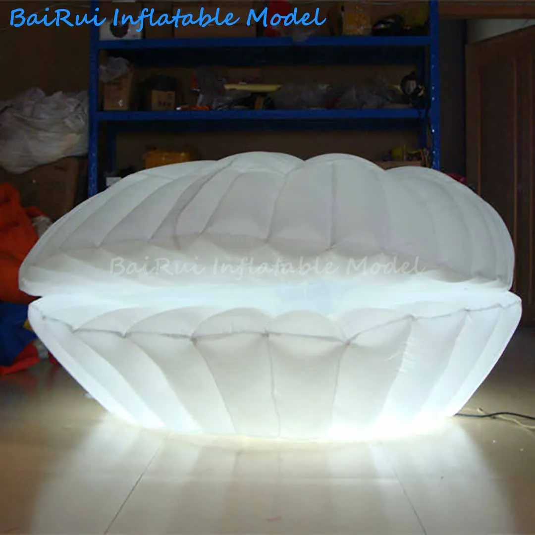 Giant Inflatable Illminous Sea Shell Air Blow Fanshaped Clam with White LED Light Wedding Nightclub Performance Advertising Prop