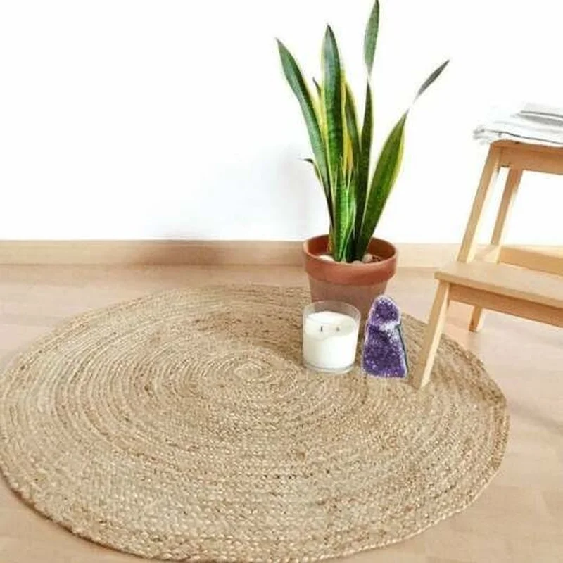 

Jute Rug Round Floor Mat Chindi Rug Hand Woven Door Fabric Area Jute/Wool Rug Rag Home Decoration