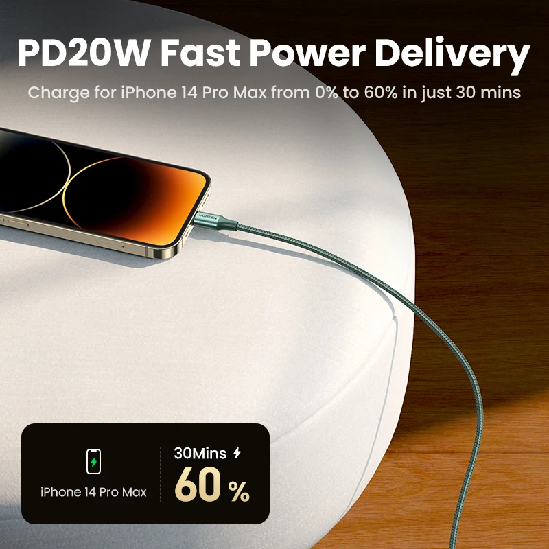 UGREEN MFi USB C to Lightning Cable 20W PD for iPhone 14 13 12 Pro Max Fast Charging Type C Data Cable Phone Charge for iPad