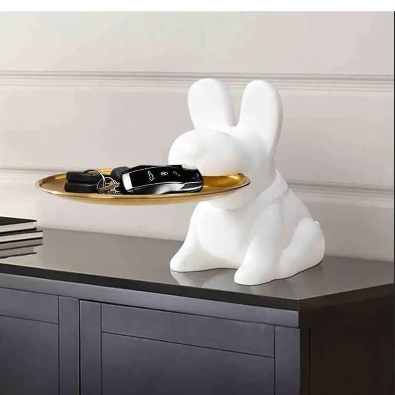 

Creative White Ceramic Storage Tray Animal Dog Statue Crafts Ornaments Living Room Candy Tray Home Decoration Accessories