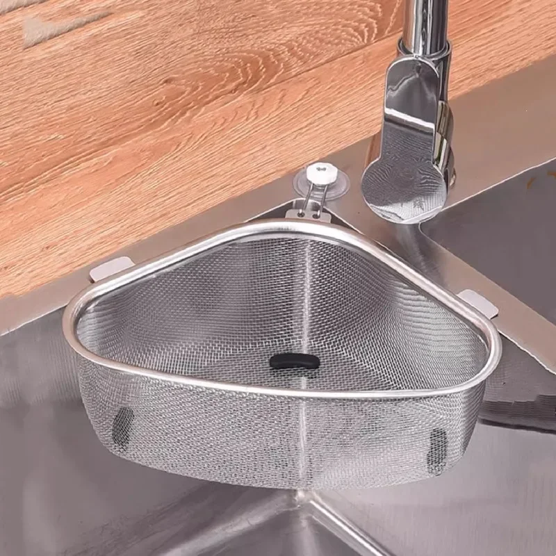 Cesta de Dreno de Cozinha de Triângulo Filtro de Água Detritos de Alimentos Escorredor de Resíduos Organizador de Armazenamento para Casa Aço Inoxidável