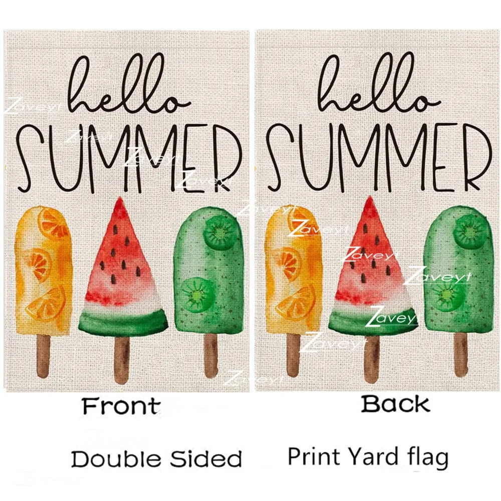 Hello Summer Ice Cream Garden Flag 12×18 Inch Double Sided Vertical Yard Flag Outdoor Decor Hawaii Beach Coconut Tree Yard Flag