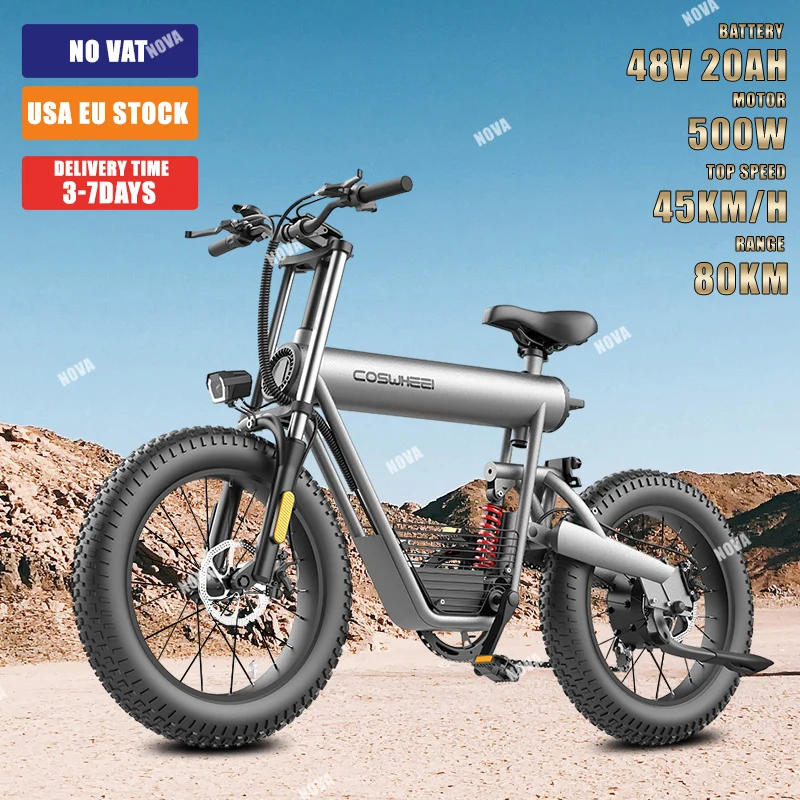 

Coswheel T20 Electric Bike 500W 48V 20AH Removable Battery 20inch Fat Tire Ebike Mountain Snow Full Suspension Electric Bicycle