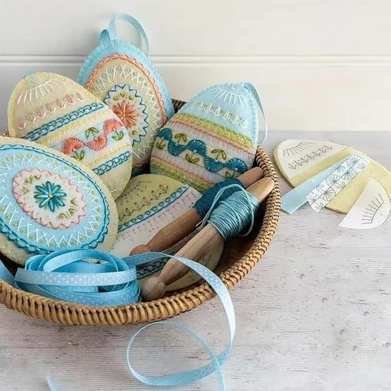 DIY Crafts Embroidered Felt Easter Eggs Kit Easter Party Decorations Egg Embroidery Pattern Ornament Set