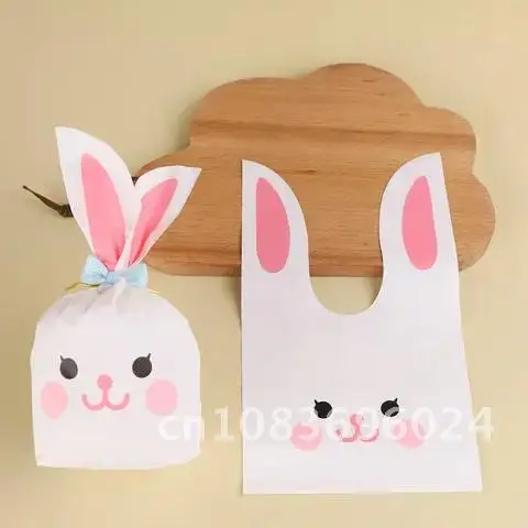 

20Pcs/Pack Cute Cartoon Animal Cookie Bags Event Party Supplies for Candy Biscuits Gift Plastic Baking Package Bag Bunny Ear