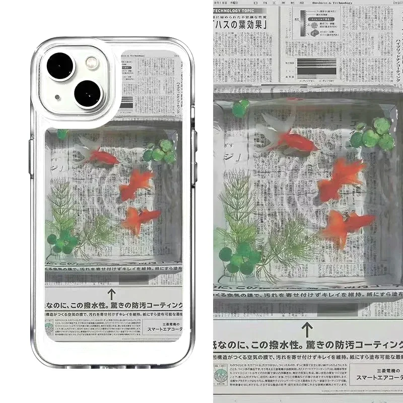Creative Newspaper Goldfish Y2K Cute Phone Case - Soft Protective Cover in Vibrant Design