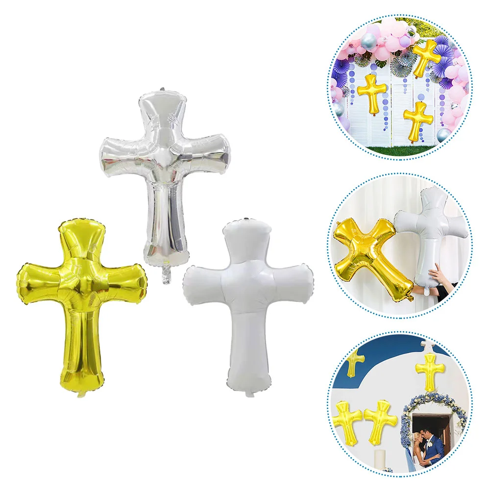 

3Pcs Holy Communion Balloons Baby Baptism Balloons Cross Shaped Balloon Decors Party Favors