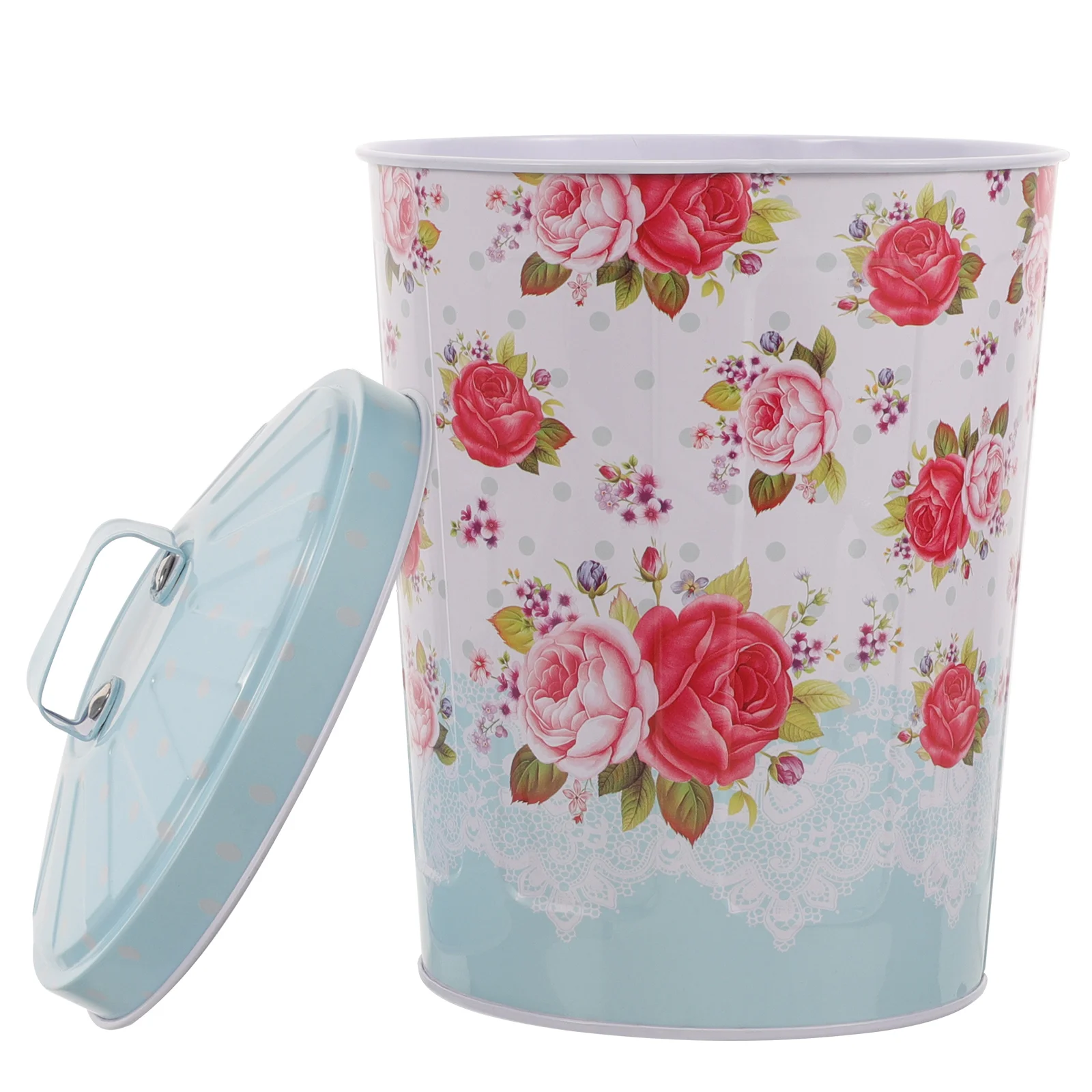 

Storage Box with Lid Mini Trash Can Decor Desk Bin Garbage Wrought Iron Bucket Shaped Office