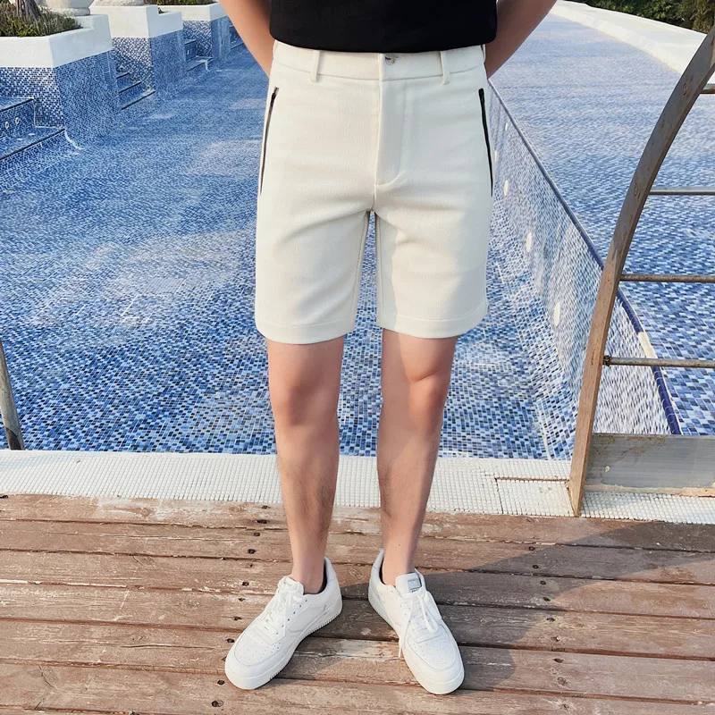 Men's Summer Casual Shorts/Male Slim Fit Fashion Zipper Pockets Versatile Straight Pants Formal Business Casual Suit Short
