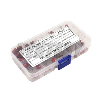 100 PZ 100 V 10 valori * 10 pezzi 10nF-0.47UF 470nF Kit di assortimento di condensatori a film di poliestere metallizzato Set di capacità CBB