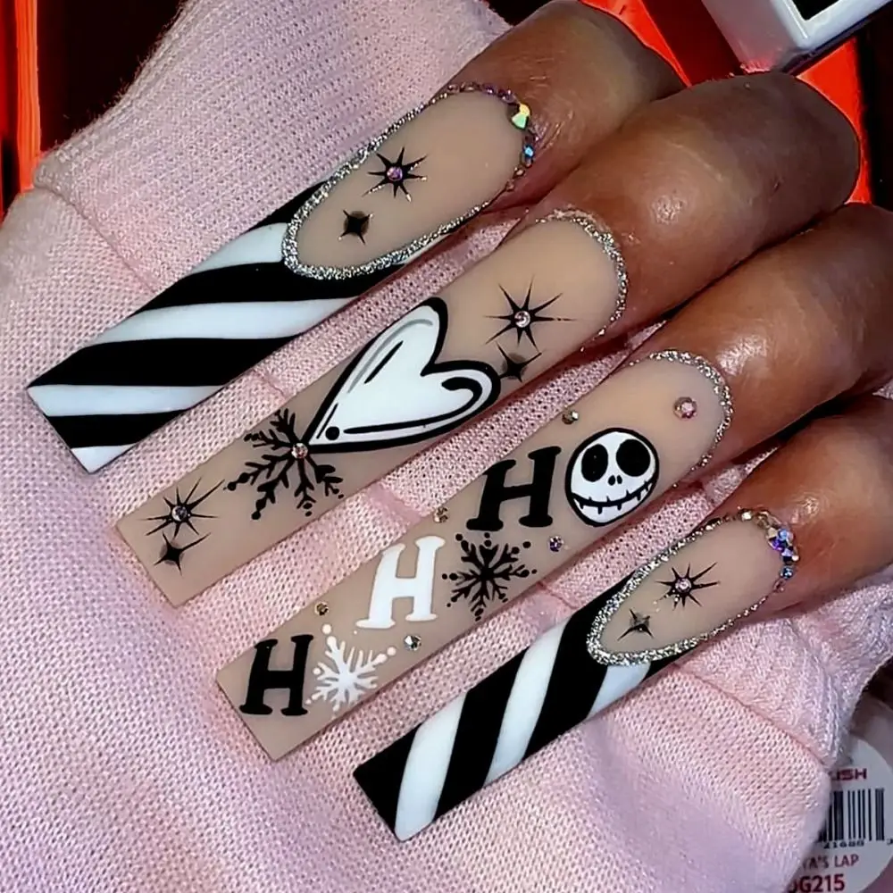 Fashion Wearable Manicure Long Water Pipe Fake Nails Long Length Square Head Halloween False Nail Full Cover Press on Nails Girl
