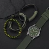 4PCs/Set Men's Vintage Watch Nylon Strap Fashion Calendar Quartz Dial Green Leather Bracelet Set 2