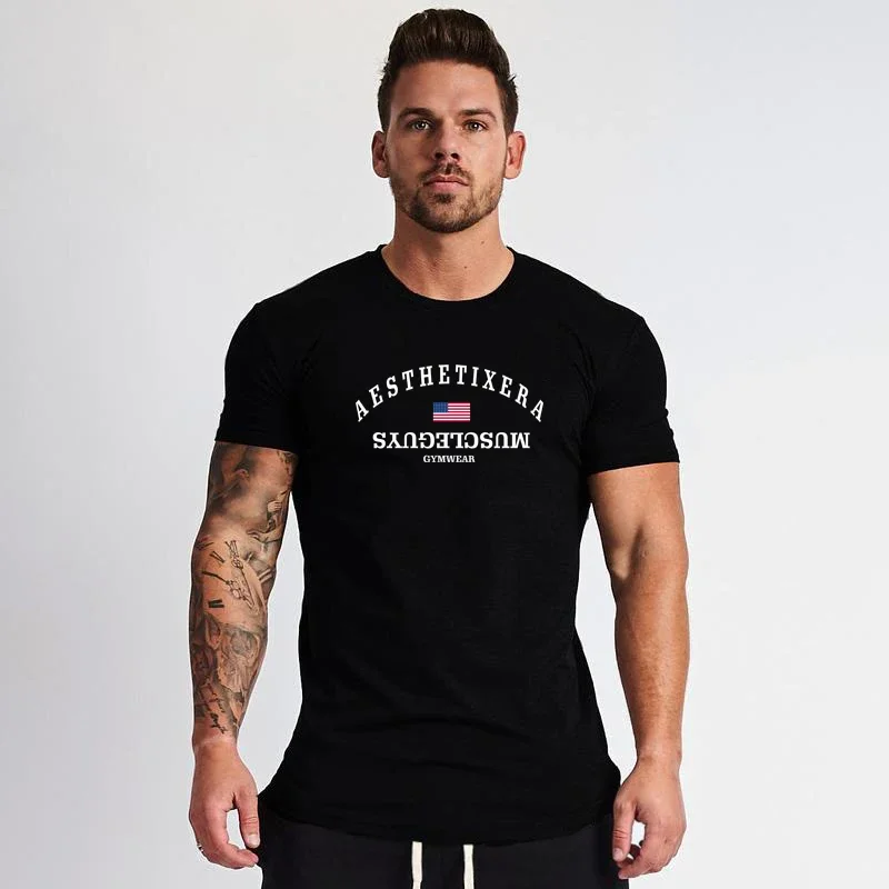 

New Sport T Shirt Fitness Men Cotton Dry Fit Gym Training Tshirt Men Rashgard Running Shirt Sportswear Sport Bodybuilding Shirt