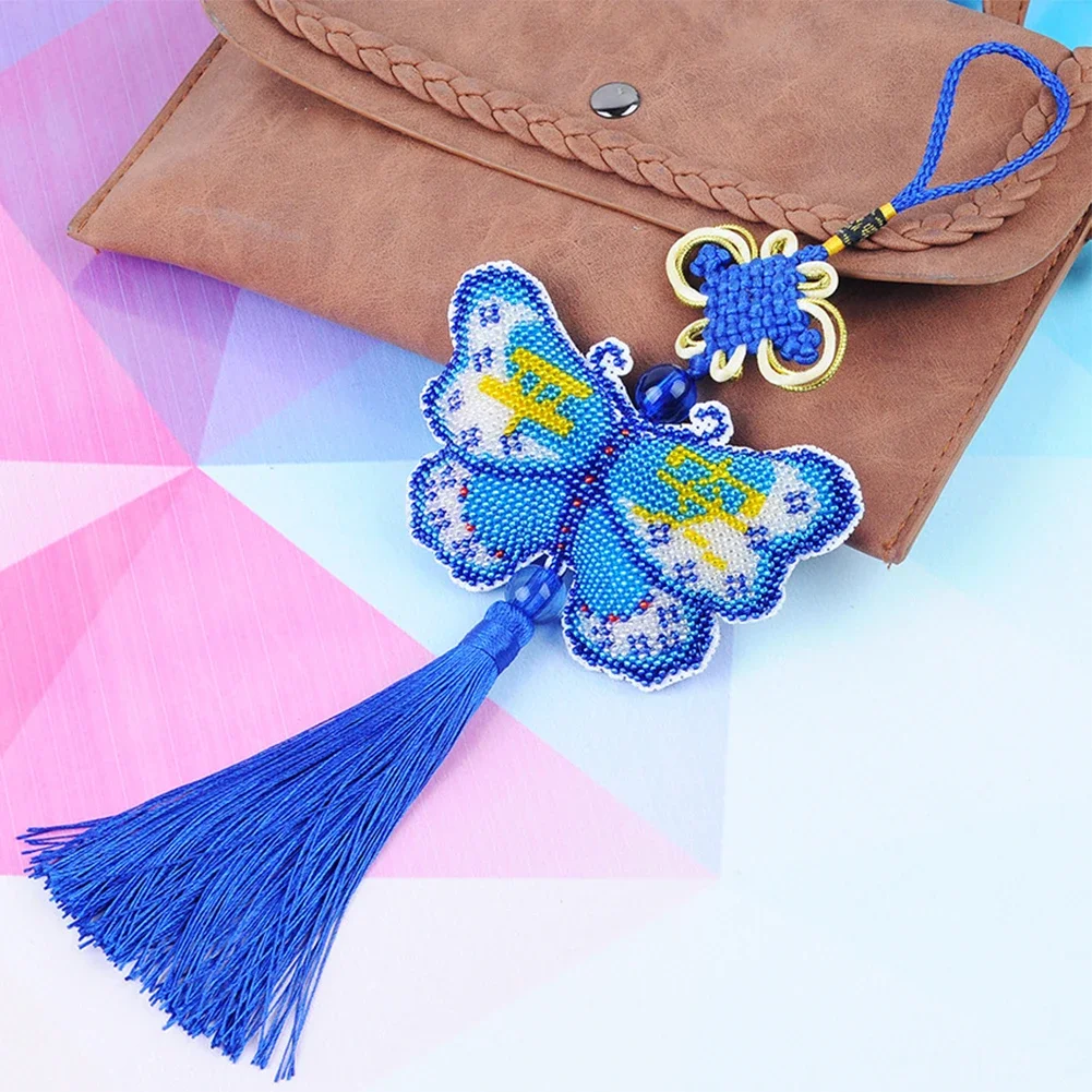 Butterfly Beaded Cross Stitch Making Kit Beaded Counted Cross Stitch Ornament Kit Bead Pendant for Adults Beginners