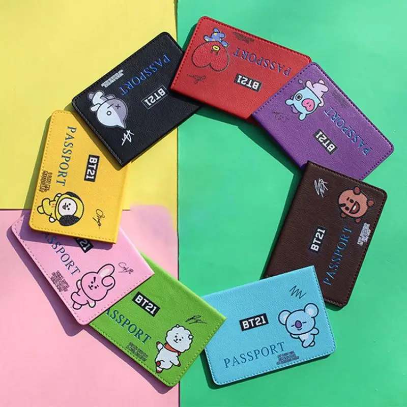 

Держатель для кредитных карт Bt21 с милым мультяшным рисунком, держатель для удостоверения личности, для мужчин и женщин, зажим для хранения паспорта, подарок на день рождения, 7 шт.