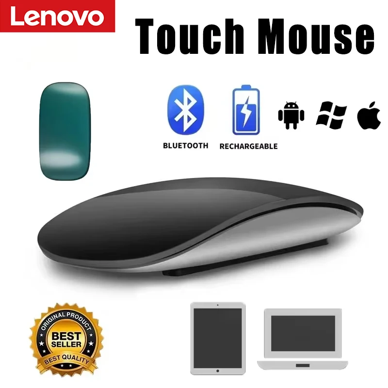 Souris sans fil Lenovo, Rechargeable, Bluetooth 5.0, silencieuse, tactile, ultra-fine, Magic Mouse, pour ordinateur portable, Ipad, Mac, PC, Macbook