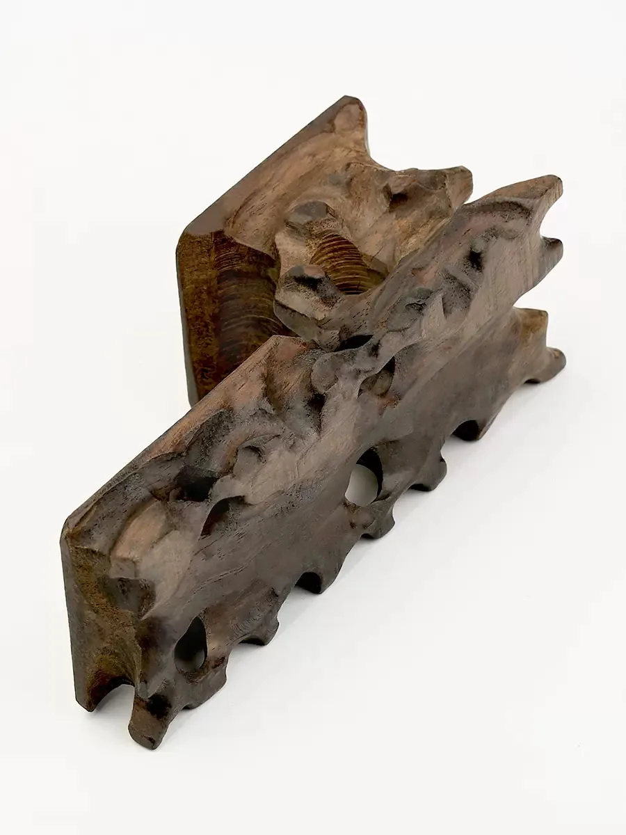 Solid Wood Carving with Stone Root, Purple Clay Pot, Flower Pot, Handicraft Decoration, Wooden Tray