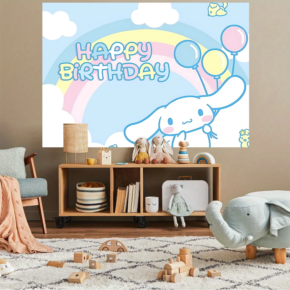 Sanrio Backdrops Banner Rainbow Balloons Cartoon Cinnamoroll Children's Happy Birthday Party Decor Photo Background Booth Props birthday backdrop party backdrop curtain party decoration photo booth props photography props party supplies