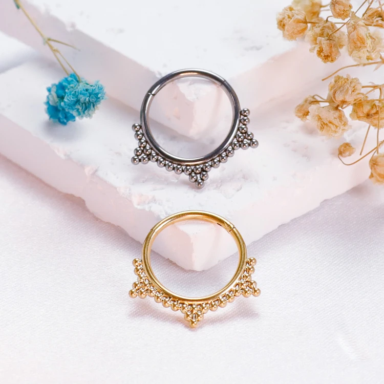 ASTM F136 티타늄 천공 Tragus 연골 여성 피어싱 코 링 Crysta 인도 스타일 힌지 세그먼트 다이어프램 Charming