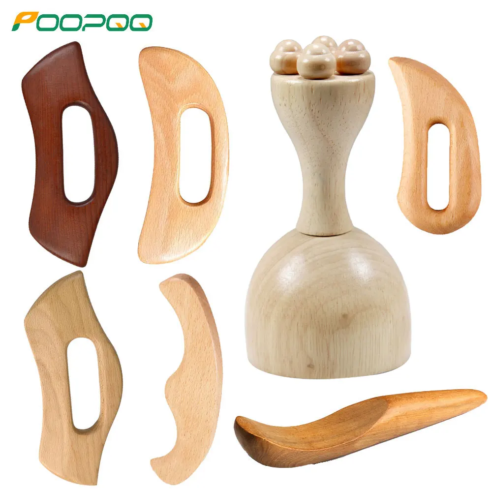 1 PC New Carbonized Wooden Guasha Massage Scraper Pressure Therapy Acupoint Massager Facial Body Health Care Handle Massage Tool